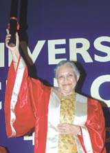 Red Letter Day: Delhi Chief Minister Sheila Dikshit is all smiles after being conferred with an Honorary Doctorate of Letters (D Litt) degree by Delhi University