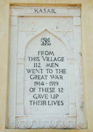 A marble plate on the boundary wall of Shiva Temple in Kasel village reads that 112 men from the border village had gone to First World War. Of these, 12 were killed. 