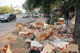 Rubble spreads over pavements at the Sadar Bazaar, Sector 19, Chandigarh, on Wednesday.