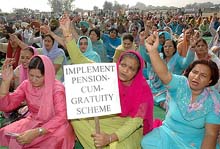 Punjab and Chandigarh college teachers protest in support of their demands in Sector 25, Chandigarh, on Wednesday.