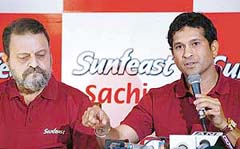 Indian cricket icon Sachin Tendulkar at the launch of 'Sunfeast Sachin Fit Kit' by ITC Food Ltd. in Mumbai