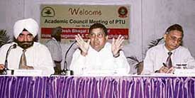 PTU Vice-Chancellor S.K. Salwan addresses the 27th Academic Council meeting in Mandi Gobindgarh on Friday. 