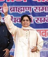 BSP president Mayawati at the Brahmin-Bhaichara Sammelan held at the party office, in Lucknow