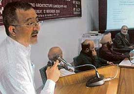 Prof R.K. Kohli delivers a lecture at a seminar organised by the First Friday Forum in Chandigarh on Sunday
