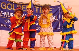 Students of Golden Time Playway School perform a dance as part of Children's Day celebrations in Ludhiana on Sunday