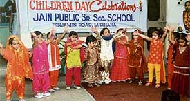 Students of Jain Public Senior Secondary School celebrate Childrens Day on Monday.