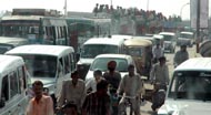 Trucks carry Congress workers from different parts of the state to the rally venue in Ludhiana
