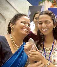 Niharika Saxena from Punjab with her mother after receiving award at Vigyan Bhavan in New Delhi