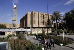 Iraqi university students walk out of al-Mustansiriyah University in Baghdad