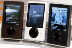 Microsoft's new Zune music player is shown in brown, black and white at a shop in New York