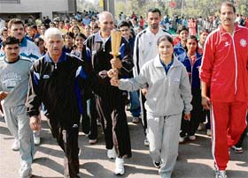 The torch for forthcoming Haryana State Games being flagged off from Haryana Olympic Bhawan, Sector 3, Panchkula