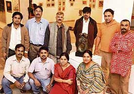 Participants of the exhibition Untitled at the Punjab Kala Bhavan in Sector 16, Chandigarh, on Friday. 