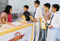 Students line up to take part in a TV talent hunt show, auditions for which began in Ludhiana
