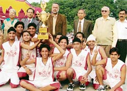 BCM Senior Secondary School team (boys under-19) which won the title in the XVth Ludhiana Sahodya Schools Complex Basketball Championship in Ludhiana 