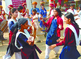 School students performing in a dance programme on the last day of Vatsalya Mela at Talkatora Garden in the Captal on Sunday. The mela was organised by the Women and Child Devlopment Ministry.