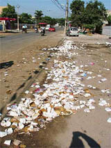 After the fanfare over the yatra, all that was left was litter and garbage on the roads of Ludhiana. Being a Sunday, Municipal Corporation workers did not come for work.