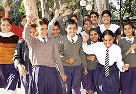 Children in a joyous mood after getting scholarships from the IIET at a function at Tagore Theatre, Chandigarh, on Monday.