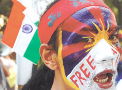 A Tibetan activist during a protest against the visit of Chinese President Hu Jintao to India in the Capital 