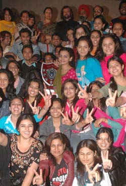 Students of the Apeejay College of Fine Arts, Jalandhar, in a jubilant mood