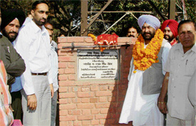 Mayor Nahar Singh Gill inaugurates a development project in Ludhiana on Monday