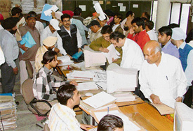 A heavy rush on the last date for the filing of VAT returns at the Excise and Taxation office in Ludhiana on Monday