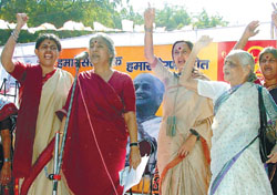 AIDWA leaders Sudha Sundaraman, Subhashini Ali, Brinda Karat and Ahilya Rangnekar at a rally in support of reservation for women in Parliament.
