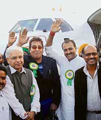 Union Civil Aviation Minister Praful Patel along with BJP MP Vinod Khanna and Minister of State for Industries Ashwani Kumar at the inauguration of Pathankot airport on Tuesday. 