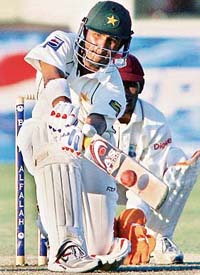 Imran Farhat of Pakistan plays a stroke during the fourth day of the second Test against the West Indies in Multan
