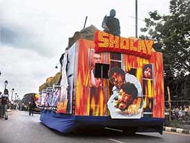 Sholay float that was part of IFFI float parade held before the inaugural function of the 37th Internatonal Film Festival of India in Panaji on Thursday. 