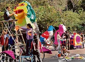 Students of the Government College of Art, Sector 10, give final touches to their floats on the eve of Chandigarh Carnival on Friday
