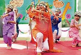 Students perform at the annual day function of Gyan Jyoti Public School in Mohali on Friday