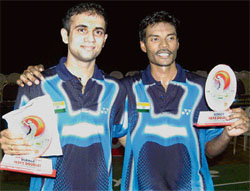 Rupesh Kumar (left) and Thomas Sanave won the mens doubles title at the Indian International badminton tournament in Mumbai last week.  PTI