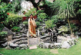 Usha Khanna with her water wheel.