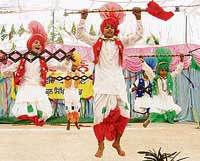 Students perform Bhangra at a state-level competition organised by the Punjab School Education Board at Paragon School in Sector 69, Mohali, on Sunday.
