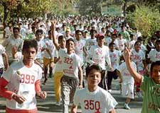 Children taking part in the St. John Old Boys Association (SJOBA) fastrack mini marathon "Run-dezvous" at Chandigarh on Sunday.