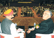 Senior Congress leader Balram Jakhar at Jat Mahasabha Sammelan on the occasion of 125th Birth Anniversary of Sir Choturam at Talkatora Stadium in the Capital on Sunday.