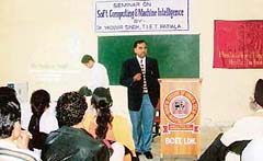 Dr Yaduvir Singh speaks during a seminar at the Bhutta College of Engineering and Technology, Doraha,