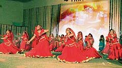 Students of Sat Paul Mittal School perform Shiv aradhana at the Founders Day function held at the Nehru Sidhant Kendra in Ludhiana