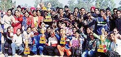 Students of Raekot Public School who won the overall trophy in the XVth Ludhiana Sahodaya Schools Complex Athletics Meet, in Ludhiana