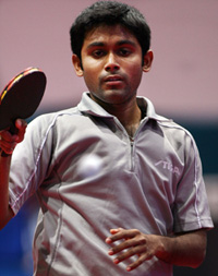 Indias Subhajit Saha hits a return to Fahd Gubran of Yemen
