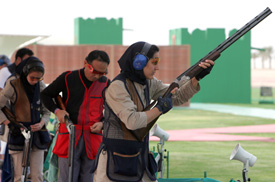 Iranian shooter Nahla Abou Mansour attends a trap training session in Doha on Thursday. 