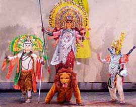 Members of Mahavir Chhau Dance Party from West Bengal present Purulia Chhau recital at 3 BRD auditorium, under SPIC MACAYs Virasat series. Photo: Vicky Gharu