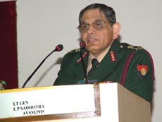 Lieut-Gen L.P. Sadhotra, Director-General Medical Services (Army), speaks on "Hospital-acquired infections in Jalandhar on Saturday.