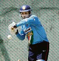 V. V. S. Laxman in action during a training session in Centurion on Saturday.