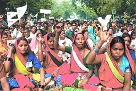 Activists of National Conference of Dalit Organisations (NACDOR) participating in Dalit Dignity March in the Capital