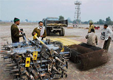 A view of the ongoing preparations for the Congress' Vikas Rally at Badal village.