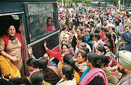 Government-Aided School Teachers from Ludhiana court arrest at Sector 17 in Chandigarh on Tuesday.