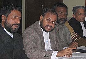 Father Franco addresses a press conference in Jalandhar on Thursday. 