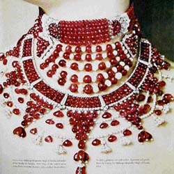 Necklace, platinum set with rubies, diamonds and pearls