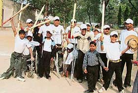 The Saket team in joyous mood after winning a Twenty20 match at Saket ground, Chandi Mandir